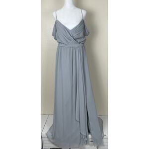 Watters & Watters Dress Womens 12 XL Gray Chiffon Cold Shoulder Maxi Gown Formal